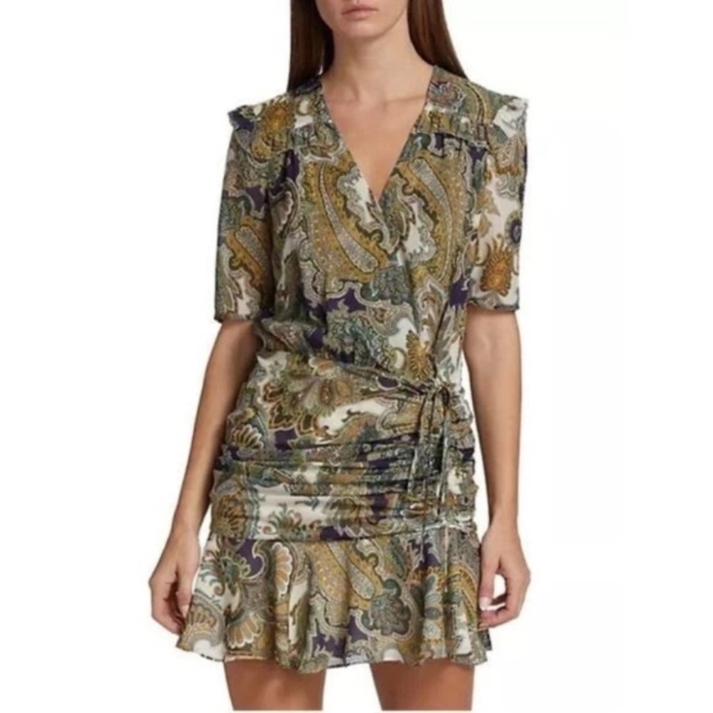 Veronica Beard Dakota Ruffled Paisley Print Silk Chiffon Mini Dress Size 10